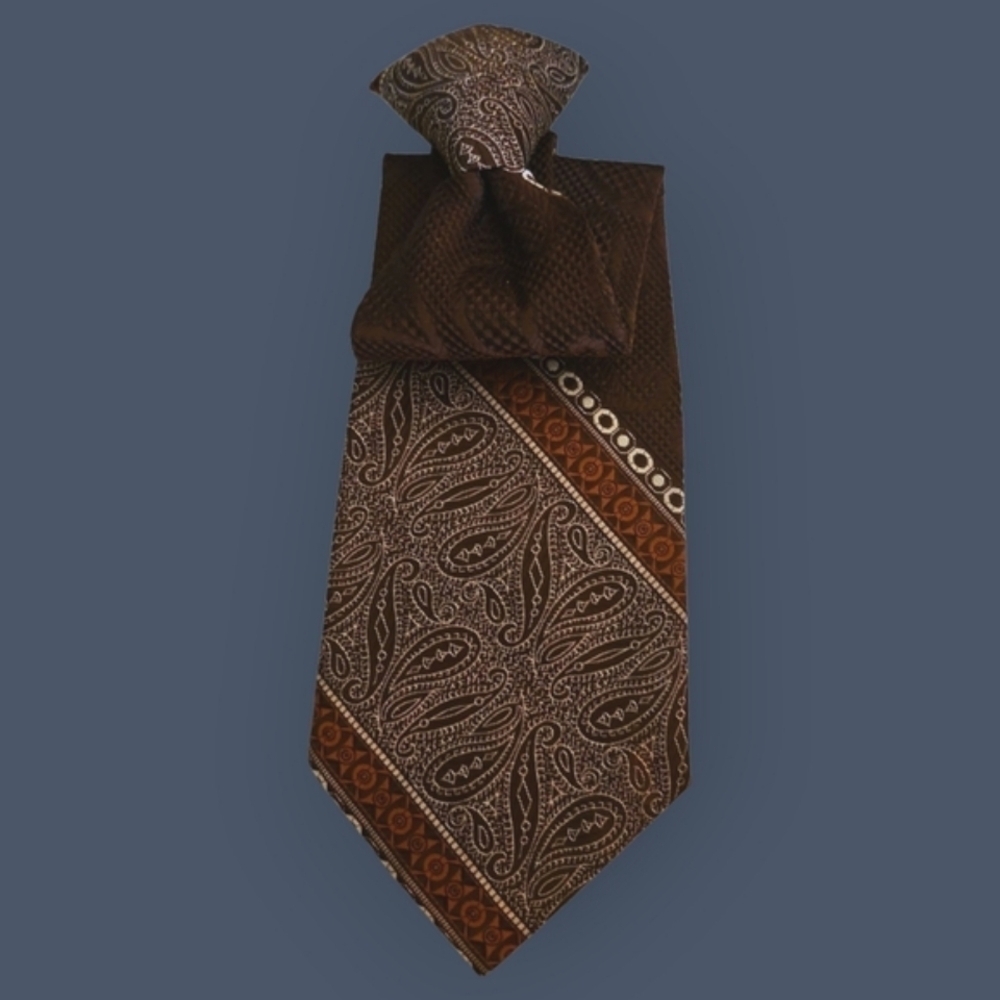 Vtg SEARS 1960s Brown Paisley Men's Clip-on Tie